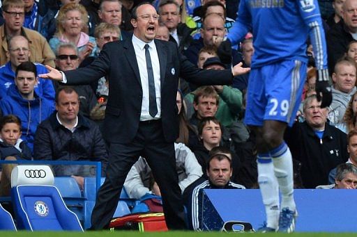 Chelsea's interim manager Rafael Benitez during the match against Swansea City at Stamford Bridge on April 28, 2013